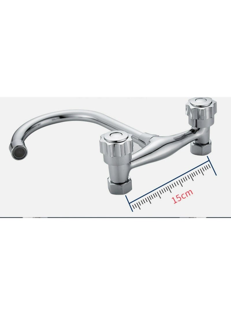 Wall Mount Double Handle Mixer Tap Silver - Image 4